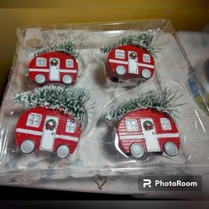 Red Travel Trailer With Christmas Tree Ornament